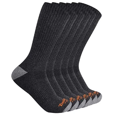 Obrázek Timberland PRO Herren 6 Pack Performance Crew Length Socks Freizeitsocken, Dunkelgrau meliert, Large (6er Pack)