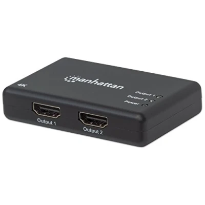 Obrázek Manhattan Products 2 Port Netzteil HDMI Splitter mit 4K Auflösung (bei 30 Hz) für Bandbreiten bis 340 MHz, integrierter Signalverstärker Schwarz