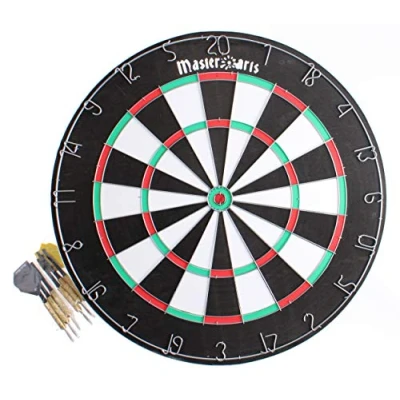 Obrázek Masterdarts terč na šipky se 6 šipkami Dartboard Ø 45 cm šipky, kovová špička s háčky zavěšení sada šipek černá/červená/bílá/zelená