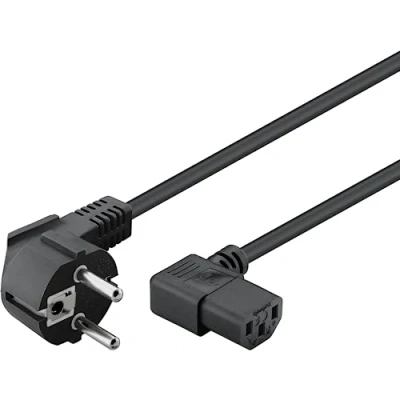 Obrázek Goobay 96032 kabel pro studená zařízení 3 m / 90 stupňů C13 zdířka a ochranný kontakt univerzální PC monitor napájecí úhlový konektor síťový černý
