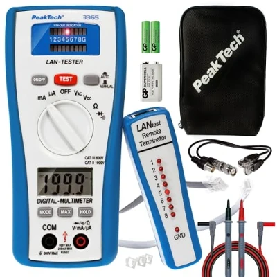 Obrázek PeakTech 3365 LAN tester a digitální multimetr, zkoušečka sítě, napětí, ruční kabelů, měření, měřič průchodnosti, měřicí přístroj, uzemňovací kabel