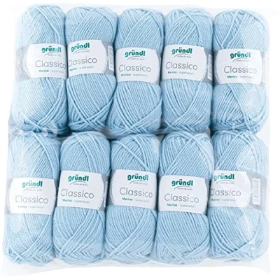 Obrázek Gründl Classico vlna (OEKO TEX® certifikovaná pletací příze z 50 % střižní vlny (Merino ) &amp; polyakryl, g/120 m, tloušťka jehlic: 3,5 4,5, 10 klubko á g), světle modrá