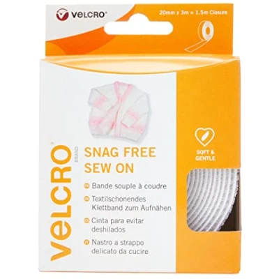 Obrázek Značka Velcro, látka vhodná k našití, samolepicí páska na háček a stuhu, lze zastřihnout perfektní pro kutilské práce, opravy oděvů lemování bílá 20 mm x 3 m