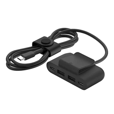 Obrázek Belkin 4 Port USB Splitter mit 2 m Kabel, C und A Ports, Adapter 30 W Leistung, Schnellladen des iPhone 14 Samsung Galaxy S23, umweltfreundliche Ausführung, abnehmbarer Clip