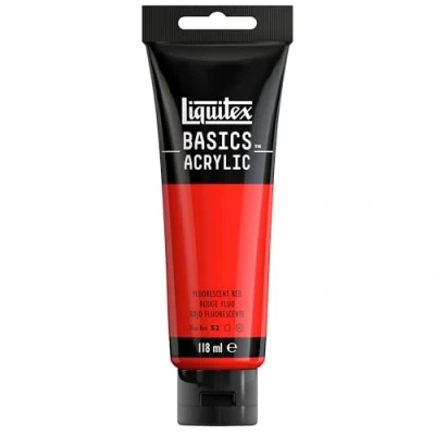 Obrázek Liquitex 8870072 Basics akrylová barva, monopigmentované umělecké pigmenty, stálé na světle, střední viskozita, archivní kvalita, hedvábně lesklý povrch, tuba 118 ml červená fluo, barva