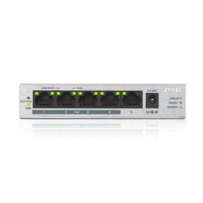 Obrázek Zyxel Gigabit Unmanaged PoE+ Switch s 5 porty (z toho 4 PoE) a PoE rozpočtem 60 W, doživotní záruka [GS1005HP]