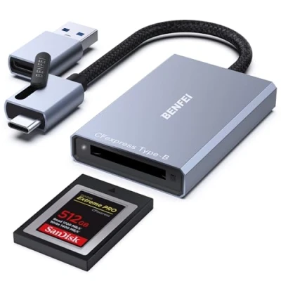 Obrázek BENFEI CFexpress čtečka karet typ B s USB 3.2 (Gen 2) 10 Gbit/s, C&amp;USB A 2 v 1 adaptér, kompatibilní Windows/Mac/Linux/Android