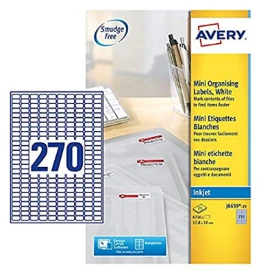 Obrázek Avery Mini etikety pro inkoustová tiskárna 270 Folio 17,8 X 10 mm 6750 páska Bílá