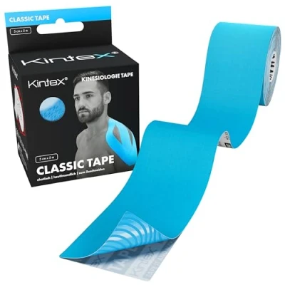 Obrázek Kintex kineziologická páska Classic, 5 cm x m, šetrná k pokožce a vodotěsná páska, fyziopáska, lékařská pro sport fyzioterapii (modrá)