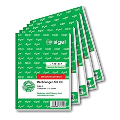 Obrázek Sigel SD133 Faktura s číslovanými čísly, A6, 2x50 listů, samozpisující, balení 5 ks