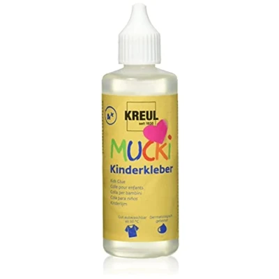 Obrázek KREUL 24382 Mucki dětské lepidlo, 80ml láhev, rozpustná ve vodě, bez rozpouštědel, PVC, zápachu, univerzálně použitelné, parabenů, lepku, laktózy, veganské, omyvatelné, čiré