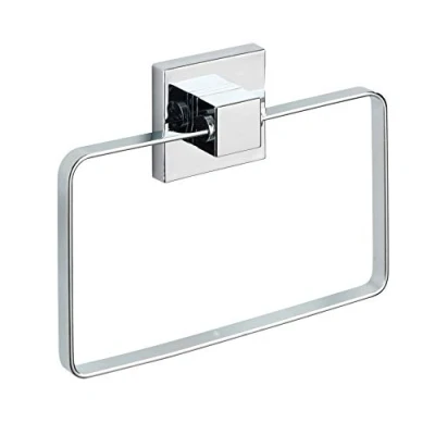 Obrázek WENKO Vacuum Loc nástěnný kroužek na ručníky Quadro, koupelnový držák ručníky, upevnění bez vrtání, nerezová ocel, 18,5 x 14 3,5 cm, lesklý