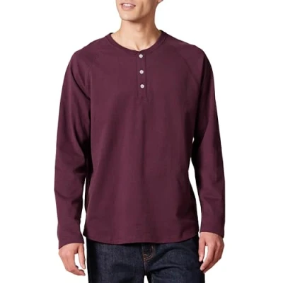 Obrázek Amazon Essentials Pánské Henley tričko S dlouhými rukávy a normálním střihem (k dostání ve Big &amp; Tall), burgundská červená,