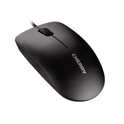 Obrázek CHERRY MC 1000, kancelářská myš s kabelem, optický senzor (1 200 dpi), 3 tlačítka, symetrický design pro leváky i praváky, certifikace GS, černá