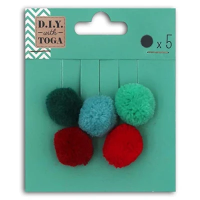 Obrázek DRAEGER Paris 1886 Pompons, rund, Baumwolle, Rot und Grün, 2 cm, 5 Stück