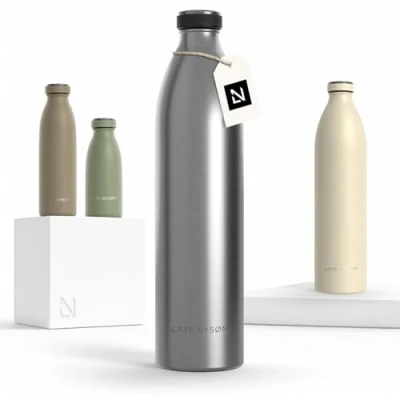 Obrázek LARS NYSØM láhev na pití z ušlechtilé oceli 350 ml, 500 750 1 l, 5 litrů Termoska vhodná pro sycené nápoje vodu odolná proti vytečení sport, outdoor, do školy (nerezová ocel,