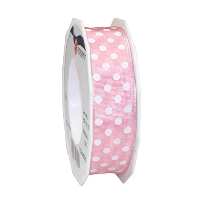 Obrázek PRÄSENT Polka DOTS Band mit Drahtkante Magenta/weiß, 20 m gepunktetes Dekoband, 25 mm Breite, leicht biegsames Schleifenband zum Dekorieren &amp; Basteln, für besondere Anlässe