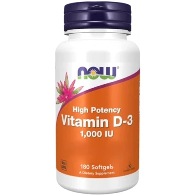 Obrázek Now Foods, vitamin D3, 1. 000IU, cholekalciferol, vysoká dávka, 180 měkkých tobolek, laboratorně testováno, bez sóji, lepku, genetického inženýrství
