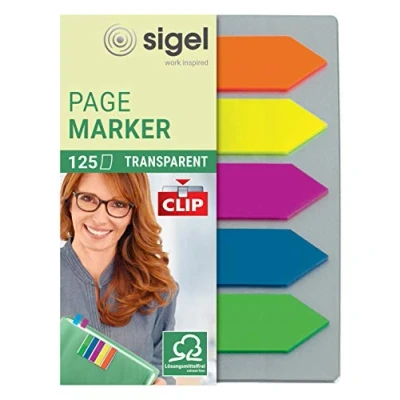 Obrázek SIGEL HN611 lepicí popisovač šipek, karta s funkcí upnutí, 125 mini proužků ve formátu 12 x 50 mm, 5 barev