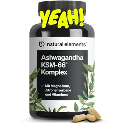 Obrázek Komplex Ashwagandha 600 mg v denní dávce 120 kapslí s KSM 66, citronovými verbenami, hořčíkem, kyselinou listovou a vitaminem C, B6 B12 ve vysokých dávkách veganských vyrobeno