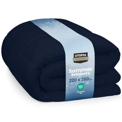 Obrázek Utopia Bedding přikrývka 220 x 260 cm, celoroční přikrývka, lehká s polyesterovou výplní, deka z mikrovlákna (námořnická modrá)