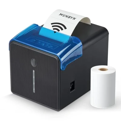 Obrázek MUNBYN WLAN tiskárna, 80mm POS tiskárna s USB / LAN/sériovými přípojkami, kryt odolný proti oleji a stříkající vodě, nástěnný držák, termotiskárna kompatibilní Windows Mac Chromebook Linux