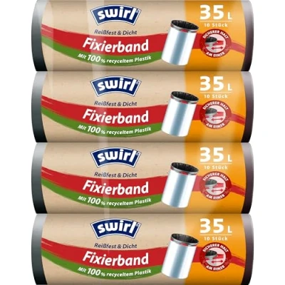 Obrázek Swirl Odolná proti roztržení a těsná fixační páska Pytel na odpadky 35 l (4 x 10 sáčků), pytle odolné odkapávání, pro bezpečné držení odpadkovém koši