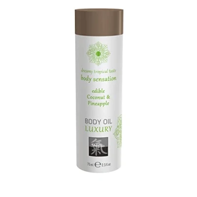 Obrázek HOT SHIATSU Body Oil Luxury Coconut &amp; Pineapple. Jedlý masážní olej se vzrušující, afrodiziakující chutí. Více zábavy a erotiky při partnerské masáži, 75 ml