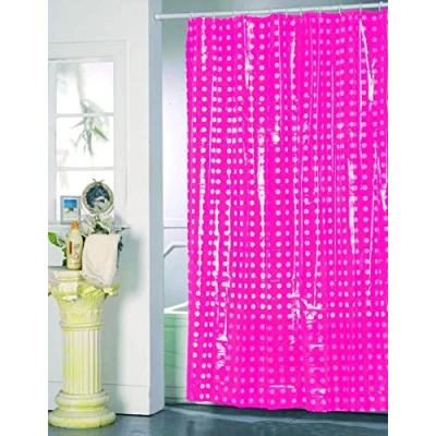 Obrázek MSV Antiplísňový sprchový závěs antibakteriální, omyvatelný, vodotěsný, PVC s 12 kroužky na závěs, 180 x 200 cm, růžový