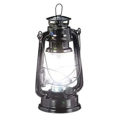 Obrázek Relaxdays Svítilna LED, retro lampa jako okenní dekorace nebo elektrická zahradní lucerna, provoz na baterie, černá, 24 x 15 11,5 cm