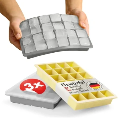 Obrázek Blumtal Eiswürfelformen Silikon 3er Set 24er Eiswürfelform mit Deckel BPA freie Ice Cube Tray lebensmittelecht Grau + Gelb