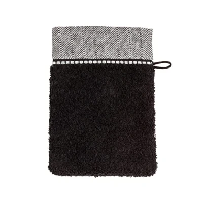 Obrázek möve Brooklyn mycí rukavice Uni s bordurou rybí kosti 15 x 20 cm z 85 % bavlny / 10 viskózy bambusové buničiny 5 len, černá