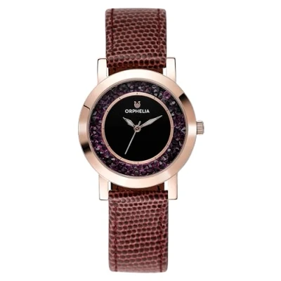 Obrázek Orphelia Fashion dámské analogové Quartz hodinky Floral s koženým páskem, Hnědá, Pásek