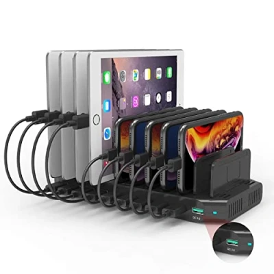 Obrázek Alxum 60W Multi USB nabíjecí stanice 10 portů s stanicí QC 3.0 několik zařízení rychlá pro mobilní telefon, tablet, černá