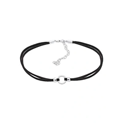 Obrázek Elli Dámský náhrdelník Choker Trend Kruh s velurovou kůží černý ze sterlingového stříbra 925, 925 sterlingové stříbro, velurová kůže, Bez