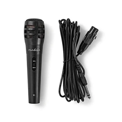 Obrázek NEDIS Kabelový mikrofon Cardioid Odnímatelný kabel 5. 00 m 80 Hz 12 kHz 600 Ohm 75 dB vypínač ABS/hliník černý MPWD15BK