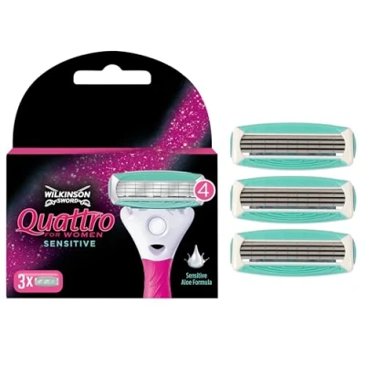 Obrázek Wilkinson Sword Quattro for Women Sensitive holicí břity pro ženy, strojky, 3 ks
