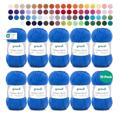 Obrázek Gründl Cotton Quick Uni pletací příze / háčkovací příze, 10 klubíček à 50 g (barevná ze 100% bavlny, certifikováno Öko Tex, 125 m, tloušťka jehlic: 3 4, x g), královská modrá