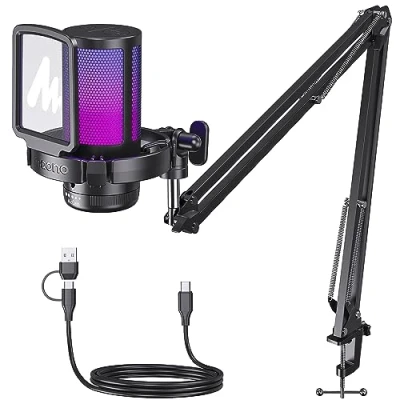 Obrázek MAONO Herní USB mikrofon, Noise Cancellation Condenser Mic with Mute, Gain, Monitoring, Boom Arm, Pop Filter pro streamování, podcast, Twitch, YouTube, Discord, PC, počítač, PS5, Mac, DGM20S