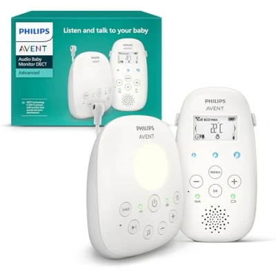 Obrázek Whi Philips Avent Audio Babyphone DECT technologie, ekologická móda, obousměrný hovor, noční písně, teplotní senzor, maximální dosah, bílá (model SCD713/26)