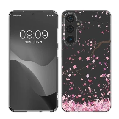 Obrázek kwmobile Case kompatibilní se Samsung Galaxy A55 5G obal silikon transparentní lístky třešňových květů růžový tmavě hnědý průhledný