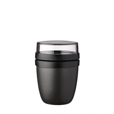 Obrázek Mepal Müslibecher to go Klein praktischer Joghurtbecher Unterteilung für Joghurt &amp; Müsli Geeignet Gefrierschrank, Mikrowelle Spülmaschine 300 ml + 120 Nordic Black