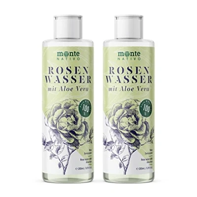 Obrázek růžová voda pleťová s Aloe Vera 2 x 200 ml Monte Nativo (400 ml) pro obličej 100% přírodní péče o pleťový toner čištění obličeje čistič pórů proti pupínkům
