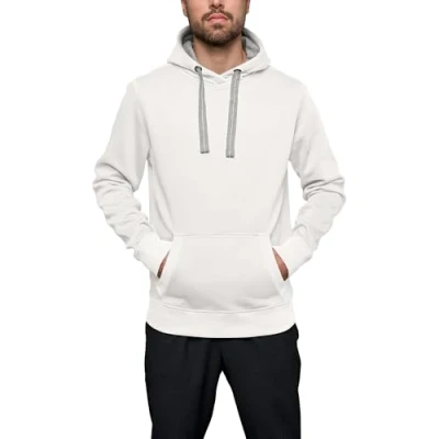 Obrázek HRM Unisex Sweat Hoodie Premium pulovr s kapucí pro dámy a pány kontrastní podšívkou Basic dámský pánský Vysoce kvalitní &amp; udržitelné oblečení, bílá (offwhite)