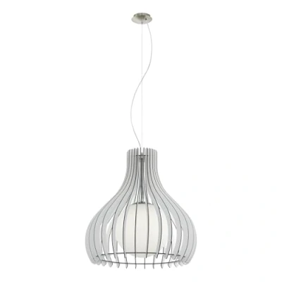 Obrázek EGLO závěsné svítidlo Tindori, závěsná lampa s 1 žárovkou vintage, z oceli, dřeva a skla v niklovém matném provedení, bílá, na jídelní stůl, do obývacího pokoje