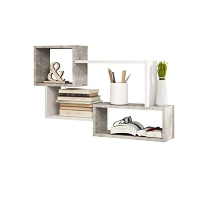 Obrázek Selsey Kassi Wandregal/Hängeregal/Bücherregal in Betonoptik/Weiß Matt 54x87cm, 30 x 50 cm