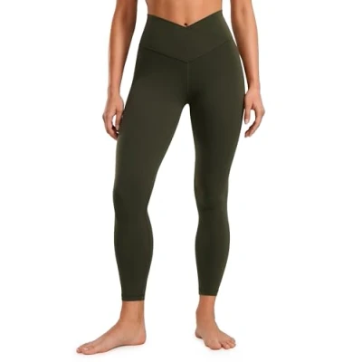 Obrázek CRZ Yoga Dámské Legíny Butterluxe Cross Waist Workout V High Waisted pro kontrolu břicha Gym 64/71 cm, Olivová zelená
