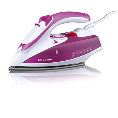 Obrázek SEVERIN Napařovací žehlička s keramickou vrstvou a nepřilnavým efektem, parní ráz 2400 W, 70 g/min, variabilní výkon 30 ideální pro i suché žehlení, bílá/fialová, BA 3243