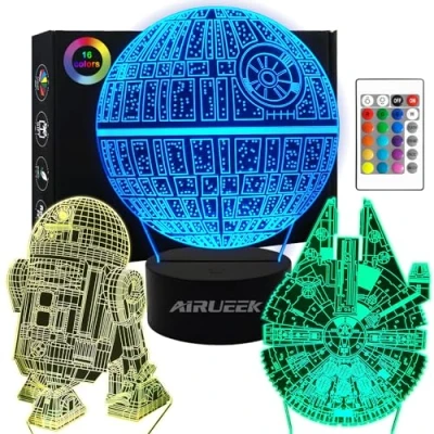 Obrázek AIRUEEK Star Wars dárky 3D lampa, hračka, noční světlo s 16 změnami barev, 3 modely dálkovým ovládáním a Smart Touch lampou perfektní pro muže, dárek ke dni otců
