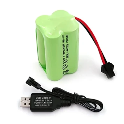 Obrázek Gecoty® 4,8 V NI MH akumulátor, 2400 mAh dobíjecí AA akumulátor (ne AAA) s konektorem SM , vhodný pro hračky na dálkové ovládání, elektrické nářadí, domácí přístroje, USB nabíjecím kabelem